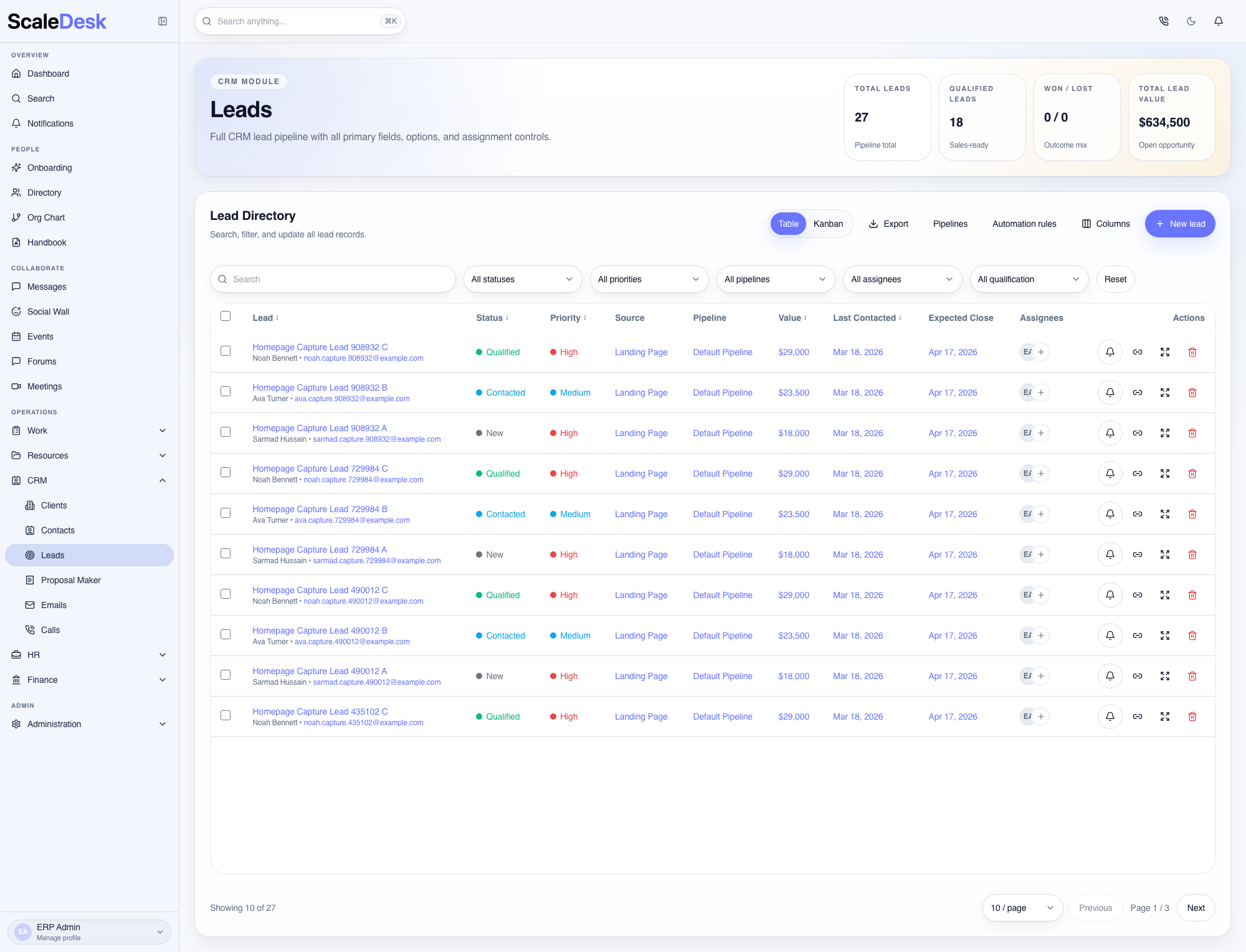 CRM and leads screenshot